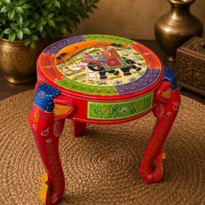 Hand painted elephant face stool with drawer
